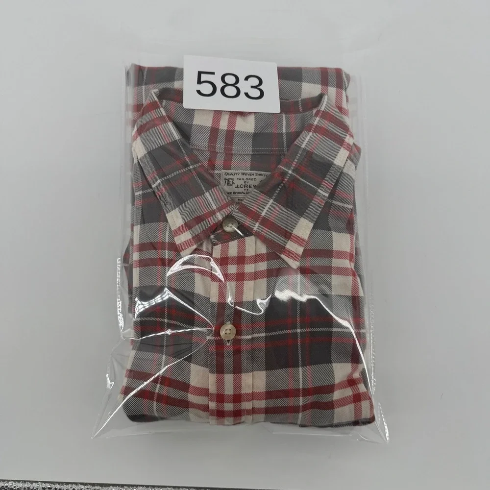 J.Crew Mens Plaid‎ Button Down Shirt Red Gray White Cotton Size M